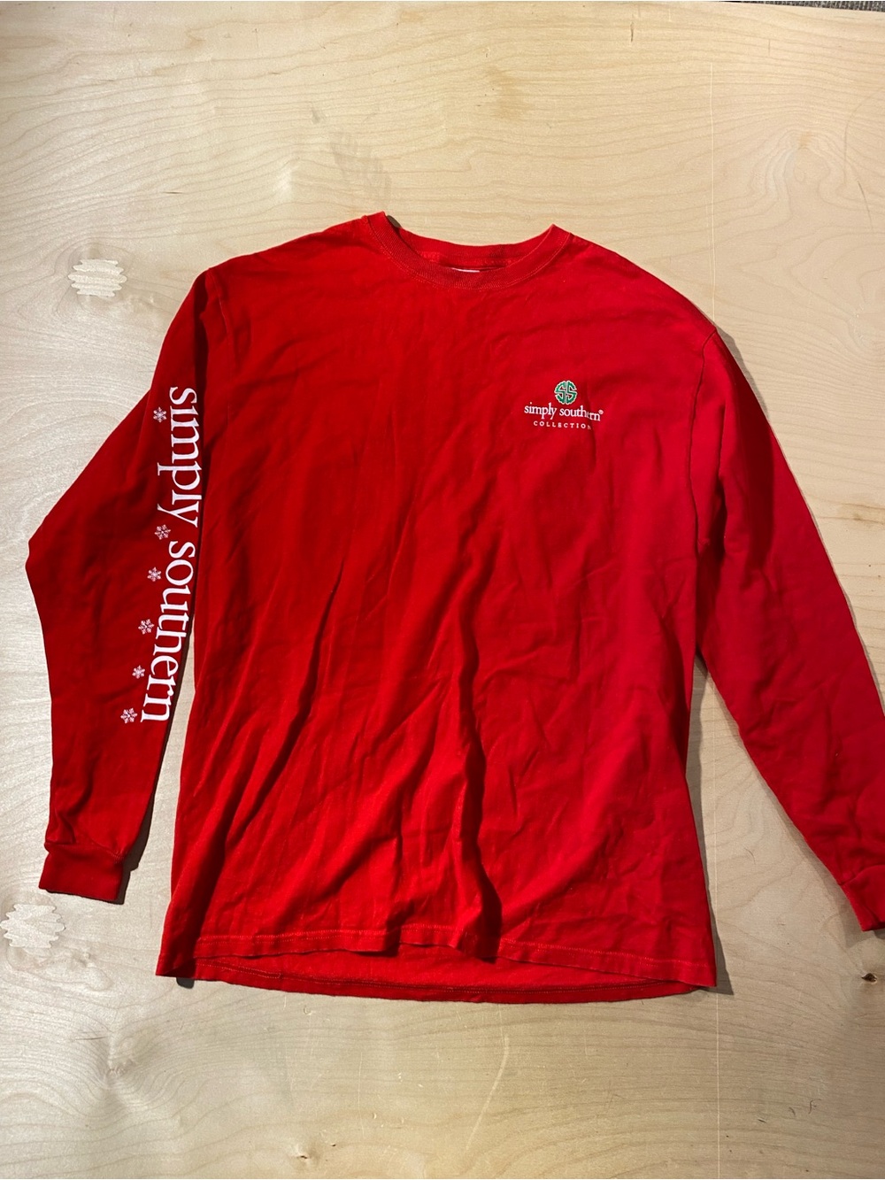 Simply Southern Red Long-Sleeve Graphic Shirt Large (SZ)